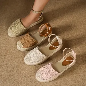 Vibrant Solid Color Espadrille Sandals - Stylish Straw Woven Platform, Closed Toe Ankle Strappy Beach Shoes with Breathable Design, Perfect for Vacation, Summer, and Outdoor Activities