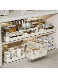 Gaomon Adjustable Pull-Out Cabinet Organizer Drawer - Adjustable Tray, Smooth Slide-Out Shelf, Heavy-Duty Roll-Out Racks, Nylon Adhesive, Easy Installation, Multifunctional Kitchen Organizers for Baking Utensils, White, 40cm