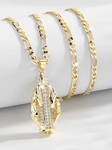Elegant 14k Gold Plated Mary Pendant Necklace, Guadalupe Virgin Cubic Zirconia Faux Chain, Unisex Religious Blessing Jewelry