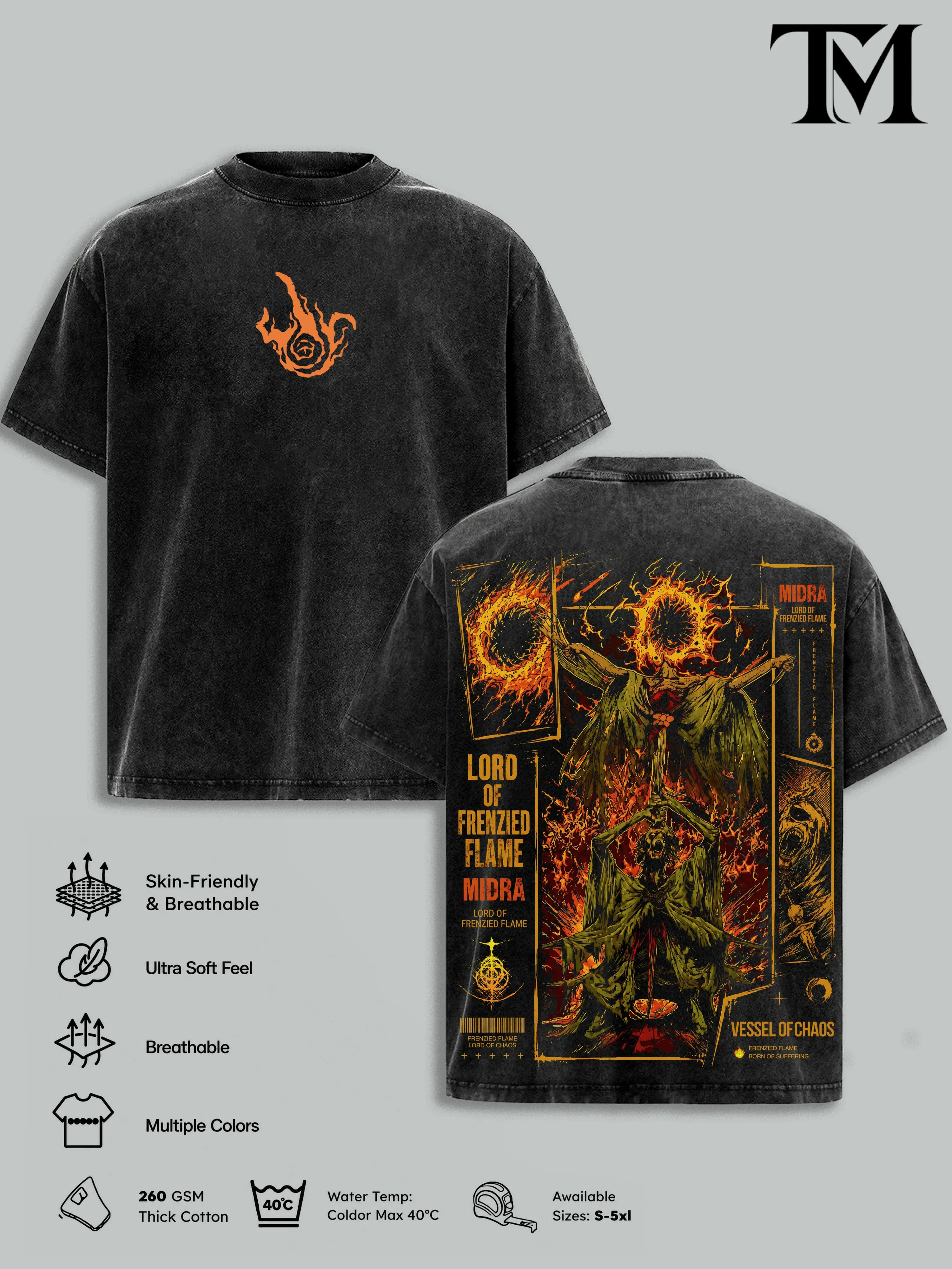 5 Design Elden Ring Vintage Washed Oversized T-Shirt, Ranni, Malenia, Maliketh, Midra Graphic Tee, Dark Fantasy Soulslike Streetwear, Heavyweight Cotton RPG Gamer Merch, Gift For Elden Ring Fans