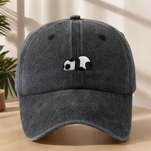 Cute Panda Embroidery Baseball Cap Classic Washed Retro Duckbill Hat Soft Comfortable Sweat-Absorbent And Breathable Hat Personalized Street Hip-Hop Hat Outdoor Casual Sports Streetwear Vacation Sun Hat