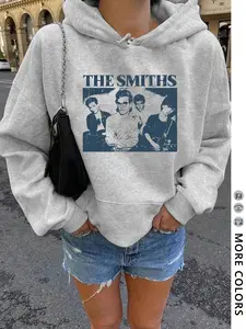 Women's Hooded Sweatshirt, Pullover, Fitted, Light Floral Print, the Smiths Fashion Streetwear, Casual Vintage Style, Fall & Winter Wear, Fabric, Womenswear