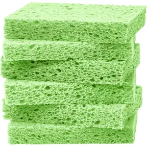 Cellulose Sponges, Heavy Duty Scrub Kitchen Sponge, Clean Tough Messes Without Scratching, Pop Up Eco Sponges DIY Green (6 Pack), TBWS-10006-Gr