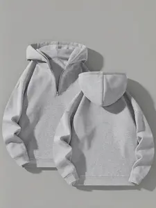 Men's Trendy Hooded Sweatshirt, Casual Comfortable Pullover with Zipper Collar, Fashion Sportswear for Fall & Winter