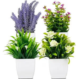 Set of 4 Small Artificial Plants, 7.5 Inch Decorative Potted Plants, Home Office Rustic Style Bathroom Indoor Decoration, Lifelike Artificial Flower, Fake Plant Decoration