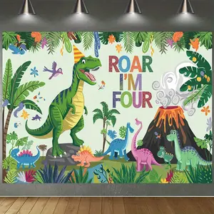 Dinosaur Tapestry Birthday Backdrop Dino Theme Wall Hanging Photography Background for Party Decoration Photo Booth Living Room Bedroom Indoor Outdoor Polyester