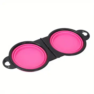 1pc Collapsible Pet Double Bowls Portable Dog Travel Bowl Foldable Dog Food Bowl Water Bowl For Outdoor Traveling Camping Walking Supplies