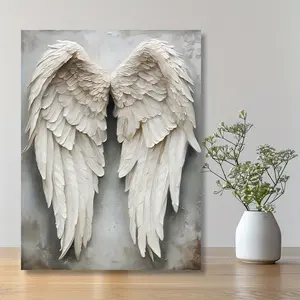 A White Angel Wings Canvas Oil Painting-Art and Handicrafts, Wood Frame, Light Luxury Living Room Background Wall Art