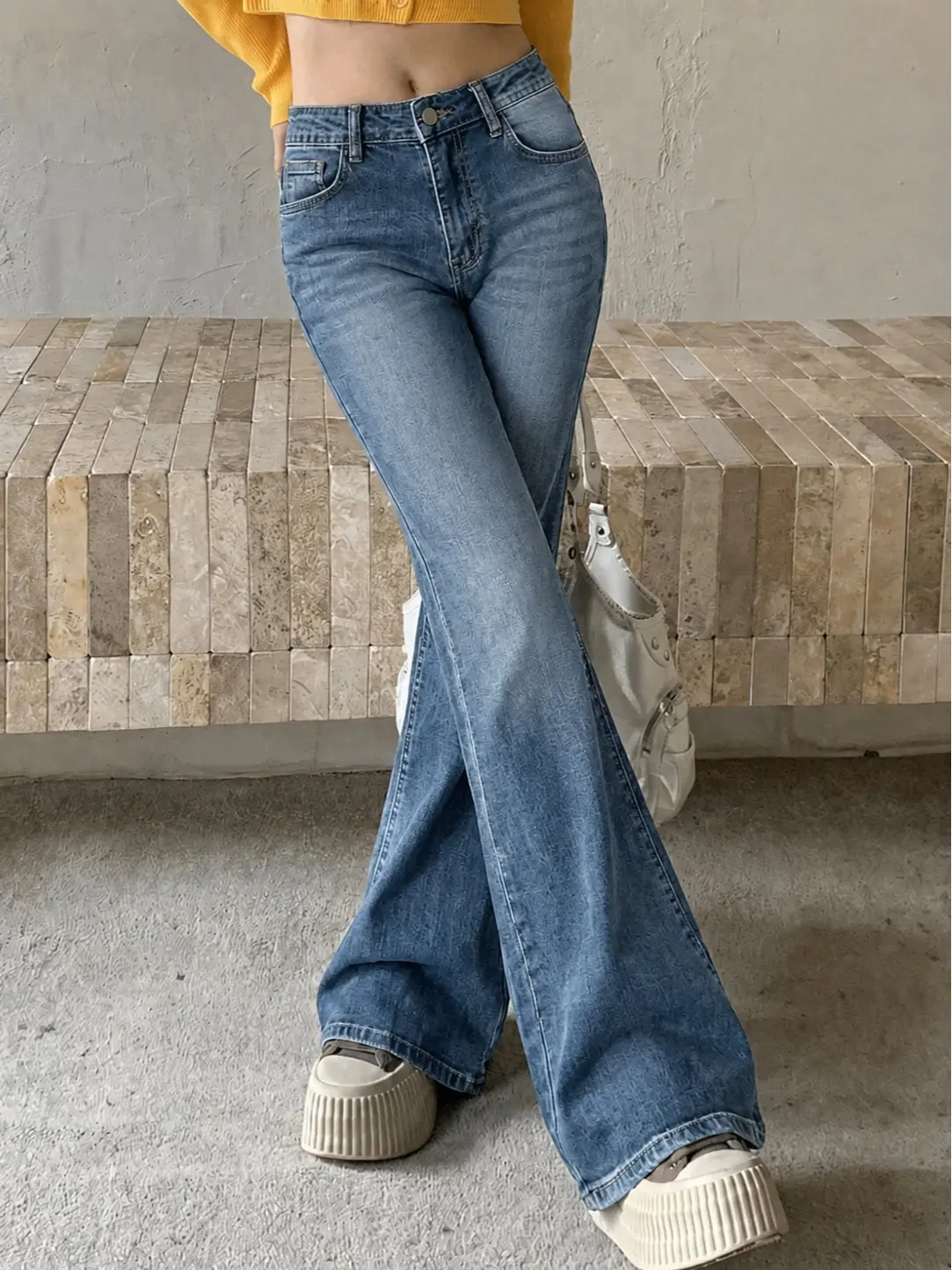 Women's Mid-Waist Tummy Control Fit Flare Jeans, Dark Denim, Womenswear Bottoms
