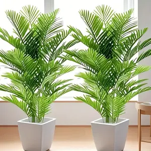 2 Pcs Pack Of 48 Leaves Large Realistic Tropical Palm Tree Artificial Plants - Bright Green Leaves For Indoor/Outdoor Gardens, Patios, Poolside