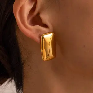 Polished Gold-Tone Rectangle Earrings