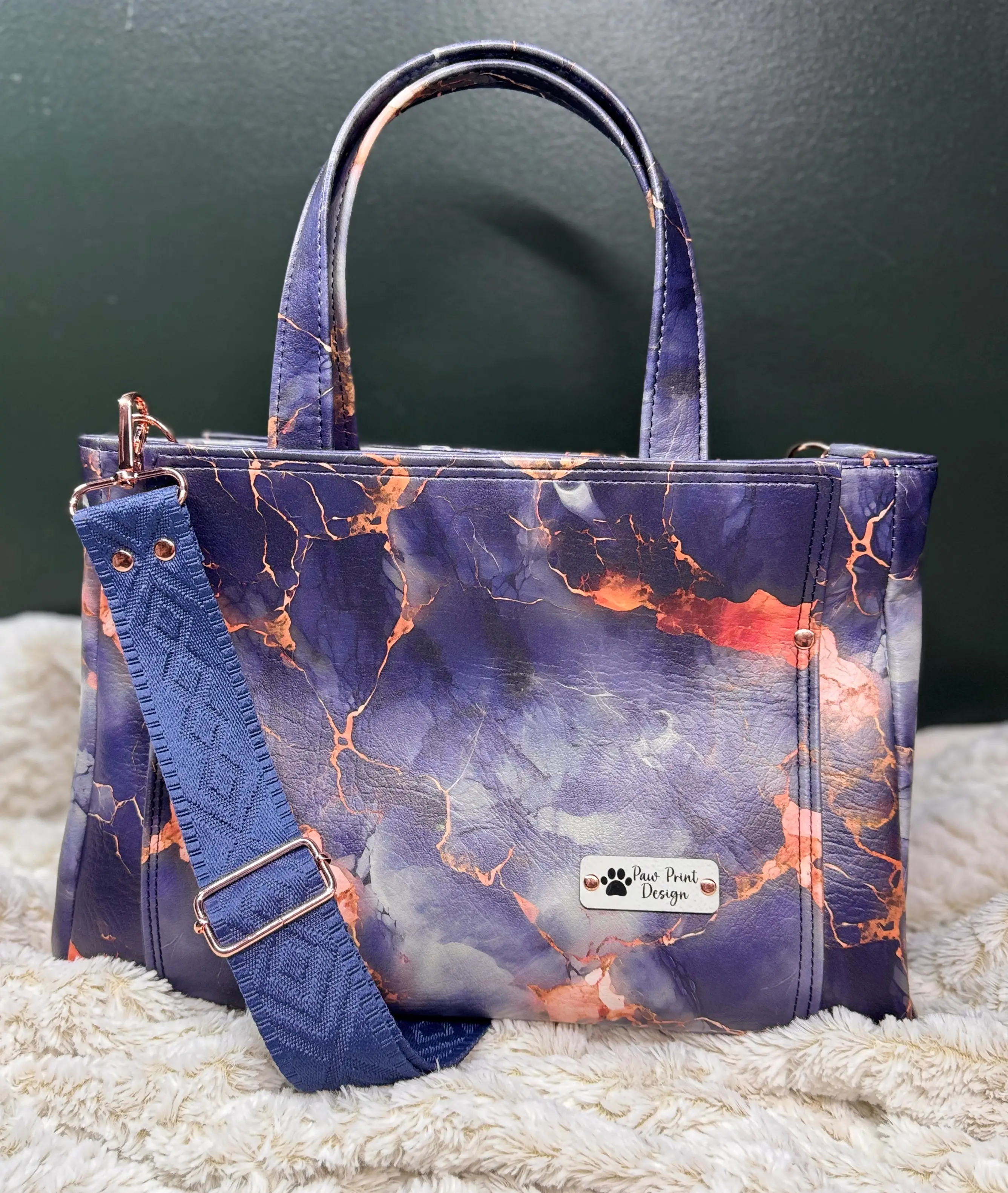 Charyn Handbag in Charcoal Marble Faux Leather