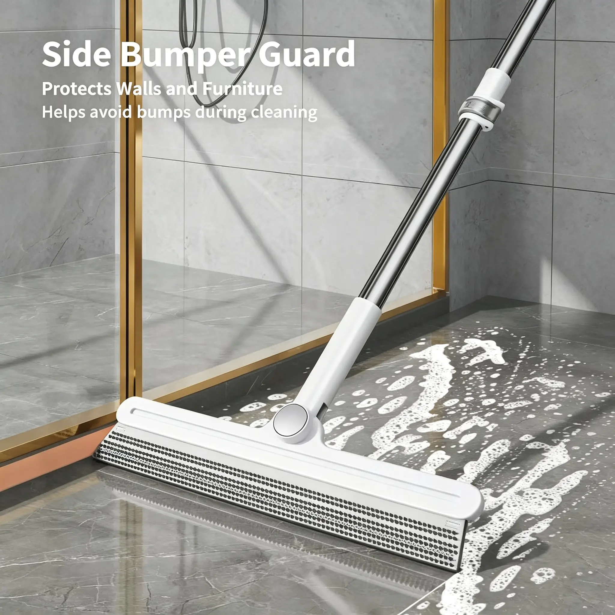 Floor Squeegee for Concrete Floor, Squeegee for Floor with 180° Rotating Head & 63" Long Handle, Garage Squeegee Broom for Epoxy Floor, Pet Hair, Water Removal, Bathroom Tile, Shower Glass, Carpet