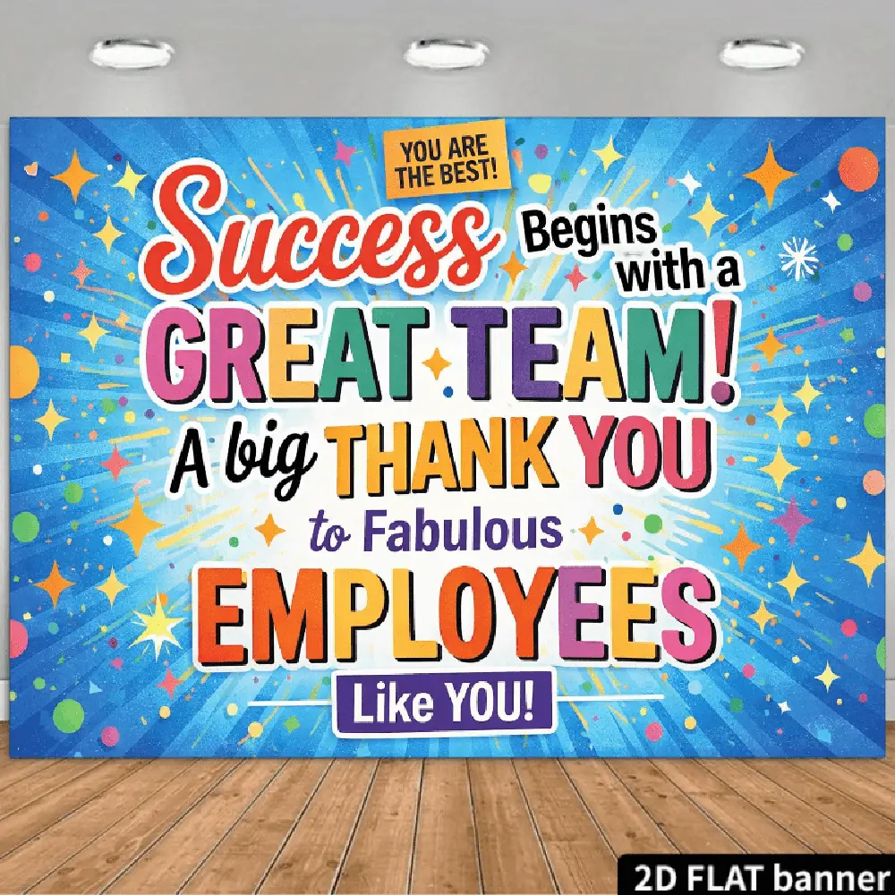2D Flat Banner Polyester Photography Backdrop, HD Digitally Printed Employee Appreciation Team Recognition Theme Background Cloth, Soft Lightweight Foldable Photo Backdrop for Corporate Events, Office Parties, Business Photos, and