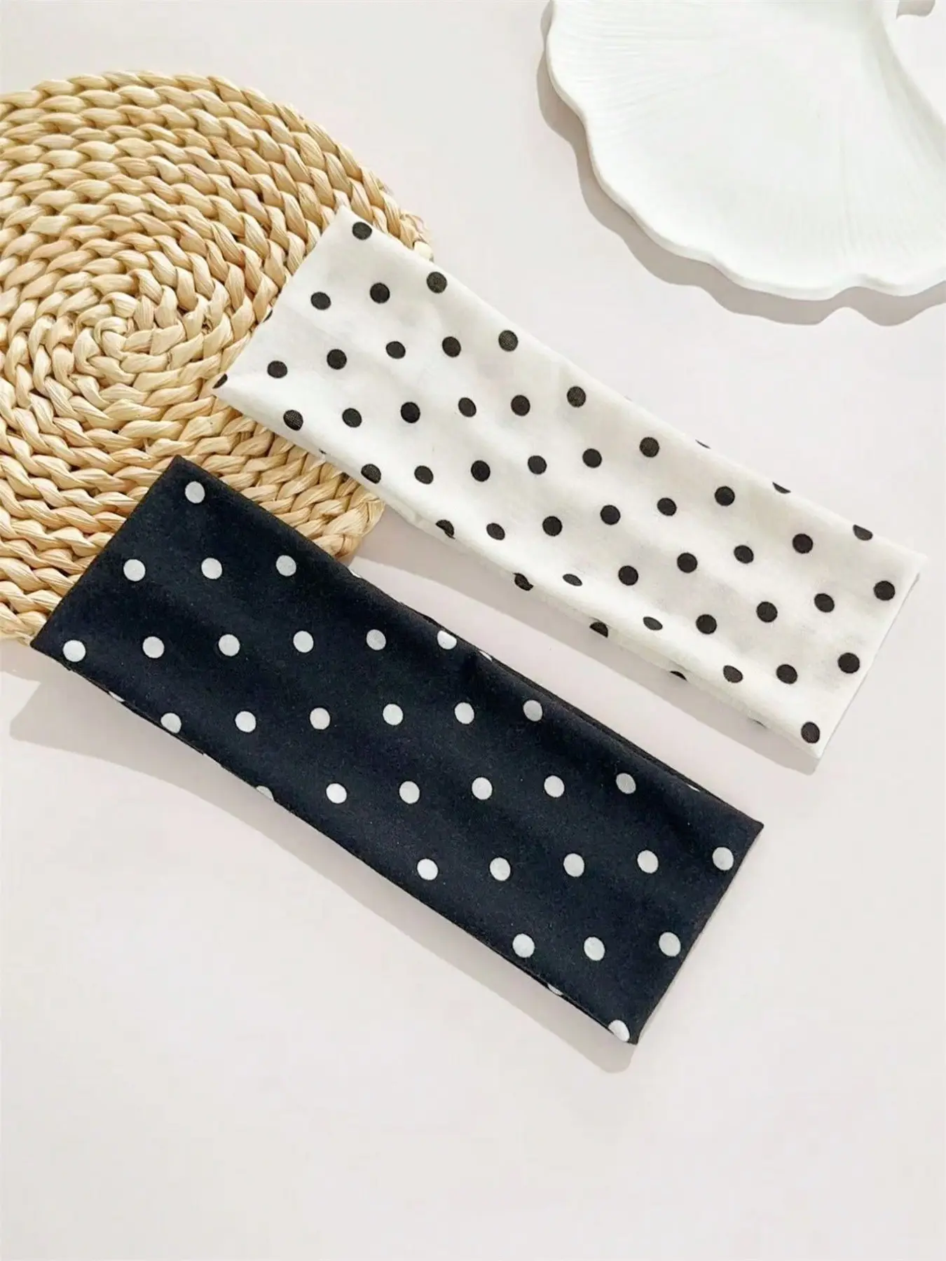 Women's 2 Counts Elegant Polka-Dot Print Elastic Sports Headbands, Sweat-Absorbing Headscarf, Bohemian Style Headband for Daily Wear, Fitness, Running and Yoga, Fashionable Hair Accessory, Stretchy Headbands