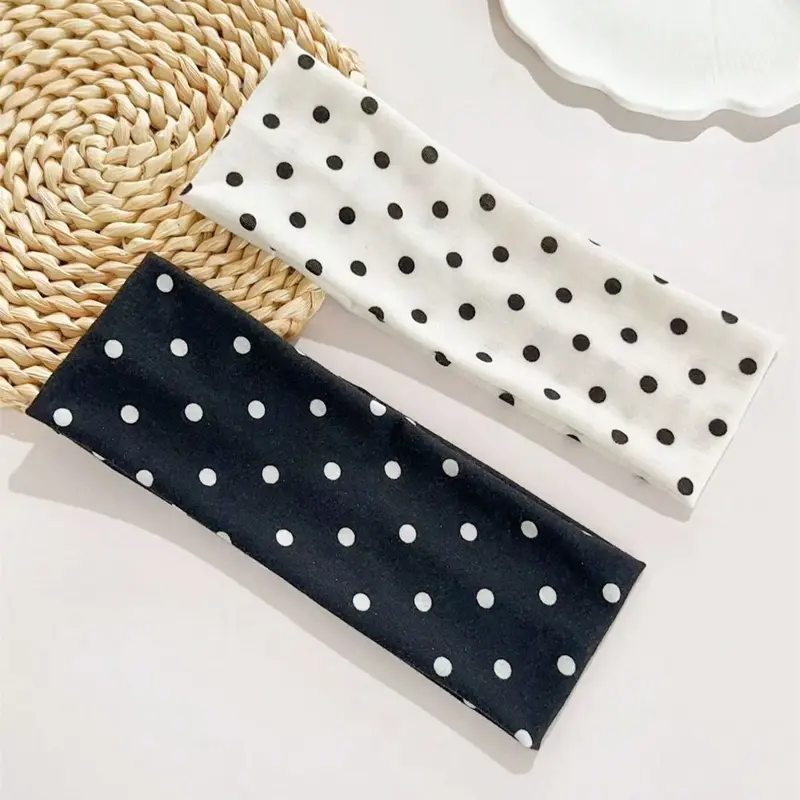 Women's 2 Counts Elegant Polka-Dot Print Elastic Sports Headbands, Sweat-Absorbing Headscarf, Bohemian Style Headband for Daily Wear, Fitness, Running and Yoga, Fashionable Hair Accessory, Workout Headbands