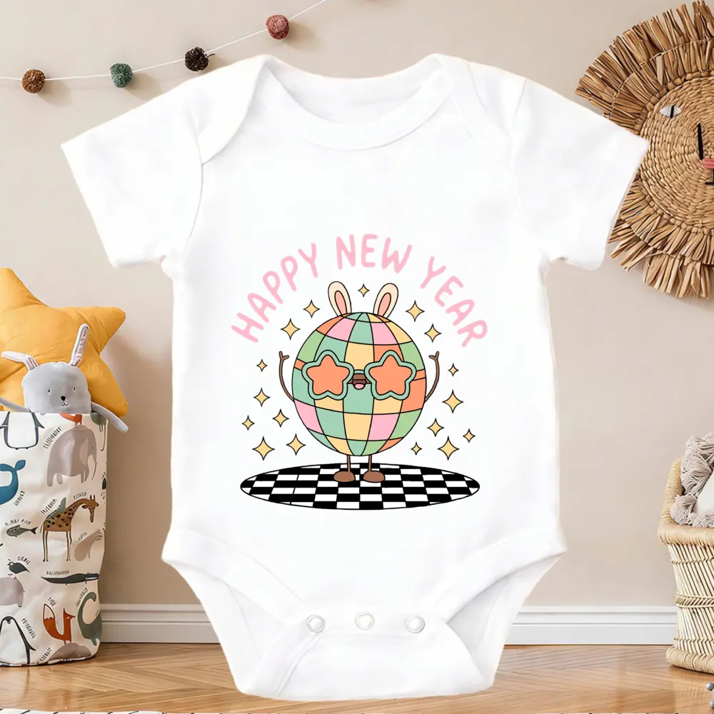 Colorful Globe With Checkered Base Newborn Baby Onesie - Cute Cotton Short Sleeve Bodysuits | Soft One-Piece for Infants 0-24 Months | Everyday Essential for Spring & Summer Unisex Everyday Wear baby boy clothes Lovely Design Baby Clothes boy
