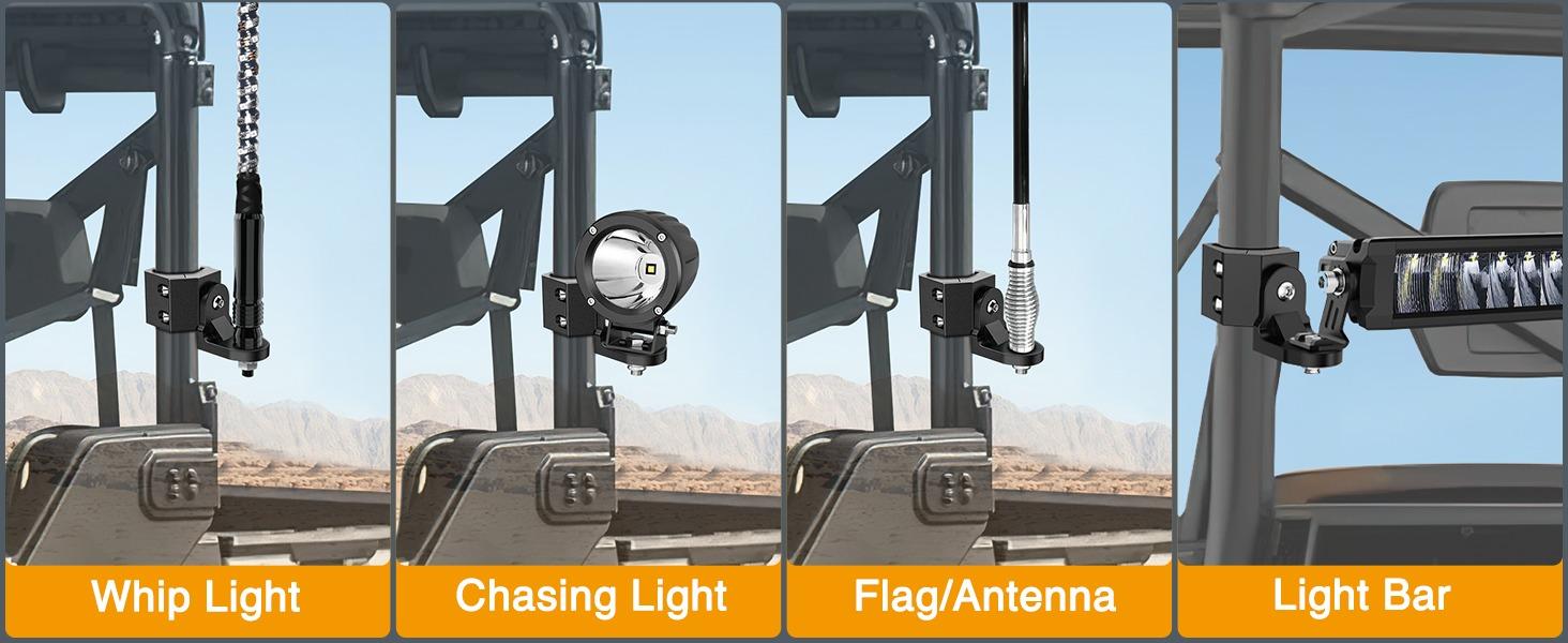 Nilight UTV Whip Light Mount Flag Antenna Mounting Bracket Adjustable for Pro-fit Cage Compatible with Polaris Ranger General Can am Defender Commander Maverick Trail/Sport