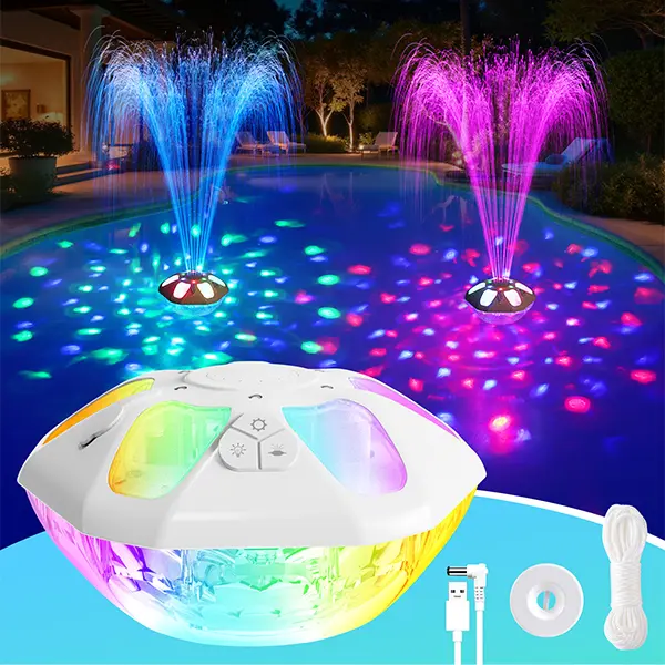 Floating Pool Fountain, Rechargeable Floating Pool Fountain with Light Show,Above Ground Pools Water Fountains Pump with Anchor,Pool Fountain With Remote Control, Swimming Inground Pools Fountains for Pond