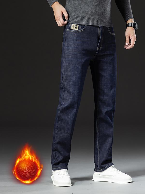 Men's Fleece-Lined Denim Jeans, Winter Casual Friday Loose Straight-Leg Warm Pants, Thickened Thermal Comfortable Men's Clothing