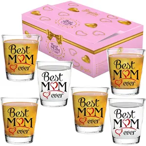 Mother's Day Best MOM Ever 2oz Clear Shot Glass Set of 6 With Gift Box
