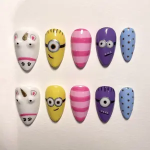 Cute Cartoon Character Press On Nails | Mimions & Monsterast Nail Art | Kawaii Y2K Nail Set