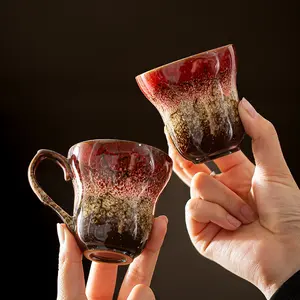 Ceramic teacup with glaze variation, with handle, gourd-shaped master cup, kung fu single cup, tea cup, master cup