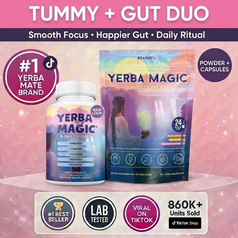 Yerba Magic 2 Pack Bundle: Variety Pack & 5-in-1 Capsules | Yerba Mate, Lion's Mane, L-Theanine, Prebiotics, Probiotics