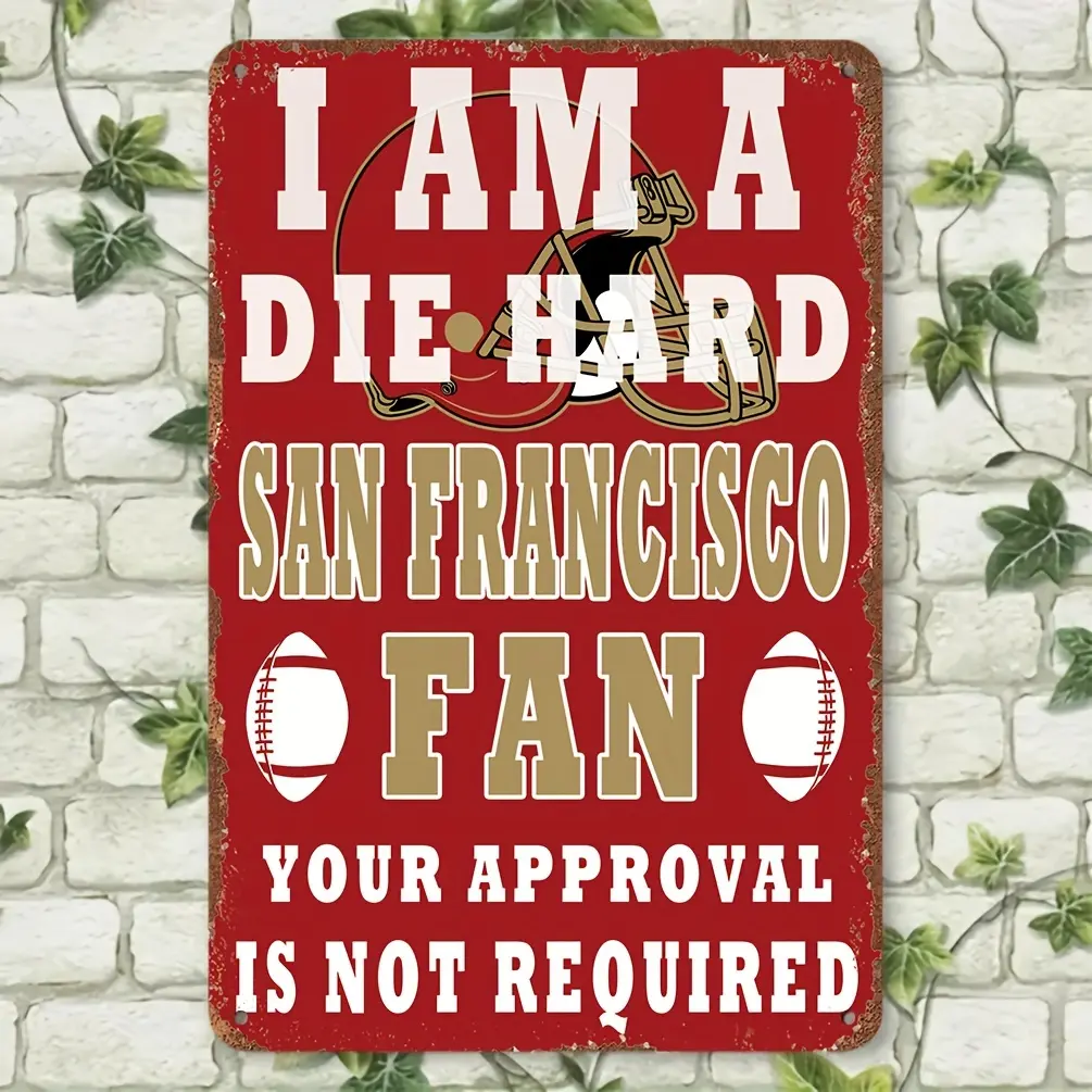 San Francisco Football Fan 8"X12" Metal Tin Sign - Durable, Easy-Hang Wall Art For Man Cave, Bar, Garage & Bathroom Decor