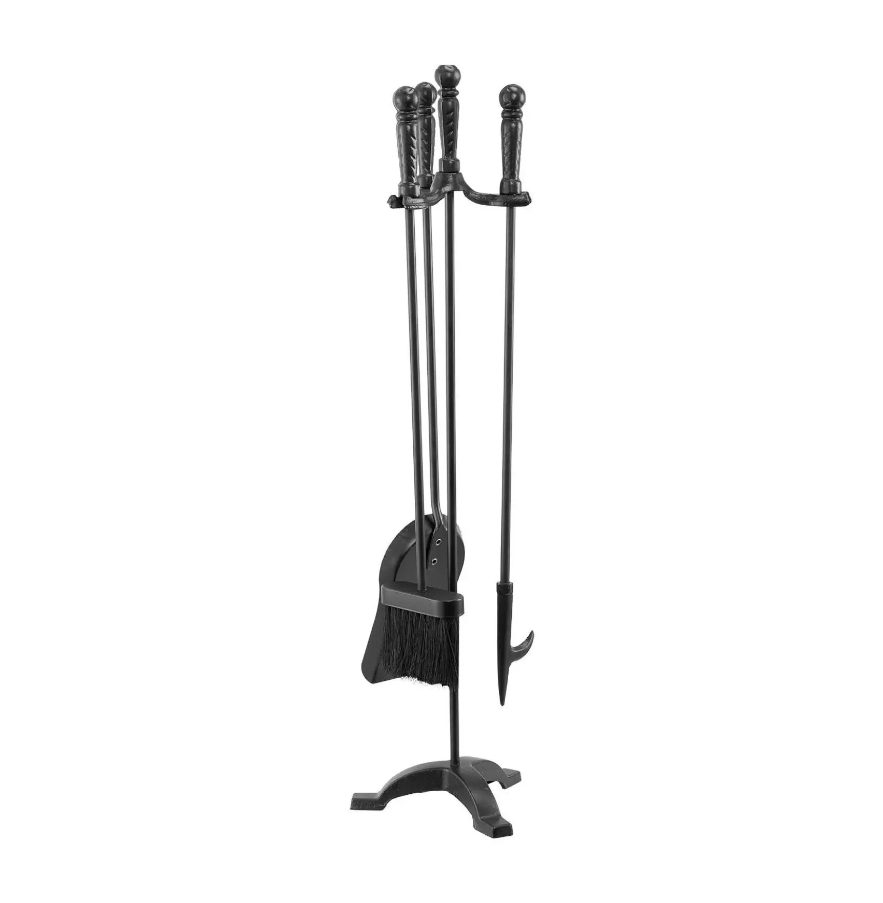 Fireplace Tool Set 4 PCS, Wrought Iron Fireplace Accessories Fireplace Tool Set/Three-Prong Stand/Black