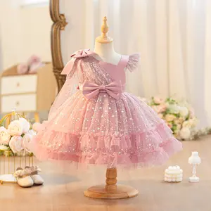 Girls' Sleeveless Princess Party Dress Tutu Wedding Birthday Outfit, Dress with Big Bow Back for Summer Flower Girl, Princess Dresses for Girls