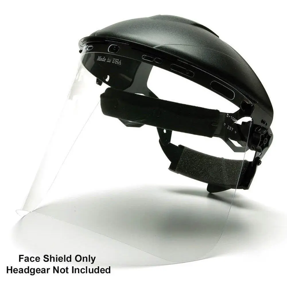 Polycarbonate Safety Face Shield, Universal Fit High Impact Replacement Visor, .040" Thick, Dielectric with No Metal Parts, Headgear, Meets Standards
