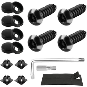 Anti-theft License Plate Screw Set for Fixing License Plate Frame and Cover Plate, License Plate Bolts, M6 (1/ 4inch ) Tamper-Proof Screws, Caps for Front and Rear Frame Bracket Installation (Black 4 Pieces)