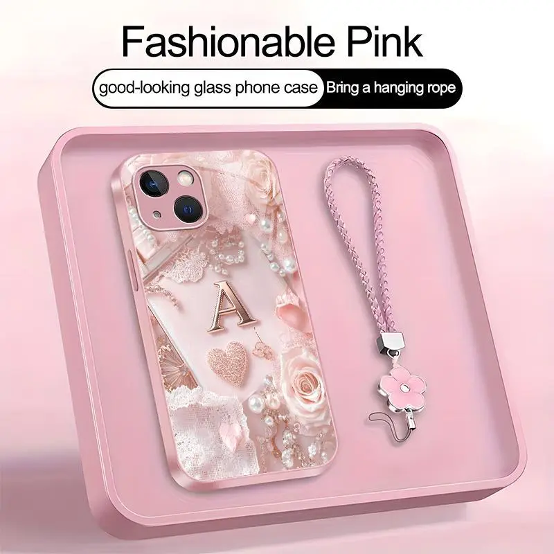 Lace Pearl Optical Illusion Art 2D Phone Case,Suitable for [iPhone 15] high-end women's, Lanyard a beautiful four-leaf clover lanyard is included🍀 952