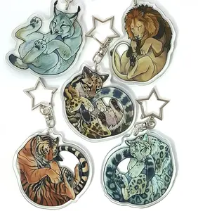 Sleepy Big Cat Glitter Epoxy Keyrings, 5 Different Species, Birthday Gift