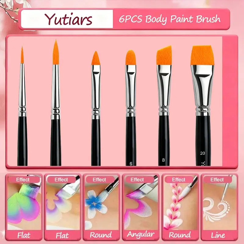 6 Pcs Face Paint Brush Set Professional Durable Durability Art Brushes Artist Kit for Watercolor Acrylic Oil Painting Nail Art Design Perfect for Face Body Painting & DIY Craft Projects