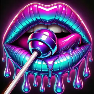 5D DIY Full Diamond Round Diamond Painting - Diamond Art Kit, Glow-in-the-dark Lips, Candy Mosaic, Canvas - DIY Decoration Painting, Home Wall Art, Perfect for Halloween, Christmas, Independence Day, Birthdays, and Anniversary Gifts, Diamond Painting Kits