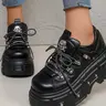 Punk Style Skull Chunky Platform Shoes, Women, Gothic Shoes, 3D Skull Decoration, Metallic Stud Details, Adjustable Woven Laces, Thick Sole for Leg Lengthening, Walking Shoes, Footwear