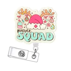 Christmas Retractable Badge Reels, Acrylic ID Holders with Clips for Nurses, Doctors, Students & Office Staff, 15-Piece Set