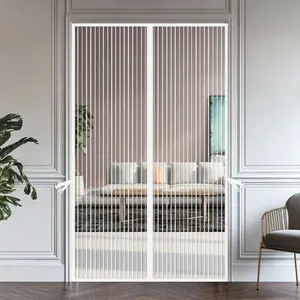 White Magnetic Door Curtain, Heavy Duty Mesh Screen Door, Automatic Closing Fly Screen, Hands-free For Maximum Ventilation, No Drilling Installation, Suitable for Bedroom, Living Room, And Balcony, Bohemian Style Design