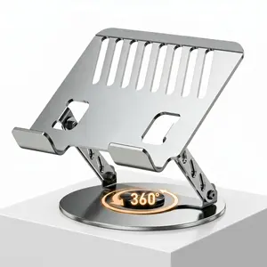 Rotatable lazy tablet stand, foldable design, made of metal, laptop stand, suitable for office and handheld use, with 360-degree height adjustment function.table Base, Adjustable Height & Angle, Home Office Essentials 2026, Gray