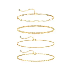 Tewiky Gold Anklet Stack for Women Summer Anklet Gold Anklet Set Cute Summer Foot Jewelry Elegant Layered Anklet Set SummerVibes