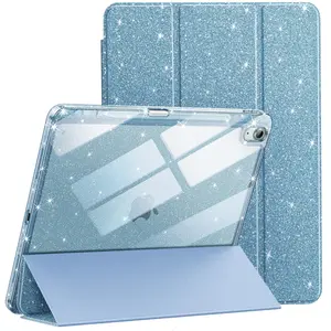 JETech Glitter Case for iPad Air 11-Inch M4/M3/M2 (2026/2025/2024), iPad Air 5/4 (2022/2020 5th/4th) with Pencil Holder, Cute Sparkly Slim Cover for Kids and Girls, Clear Back Shell
