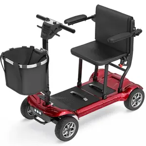 Powered Mobility Scooter for Adults & Seniors, 23-Mile Long Range Foldable 4-Wheel Electric Scooter with Dual 10Ah Airline-Approved Batteries, 270W Motor, All-Terrain Solid Tires -Red
