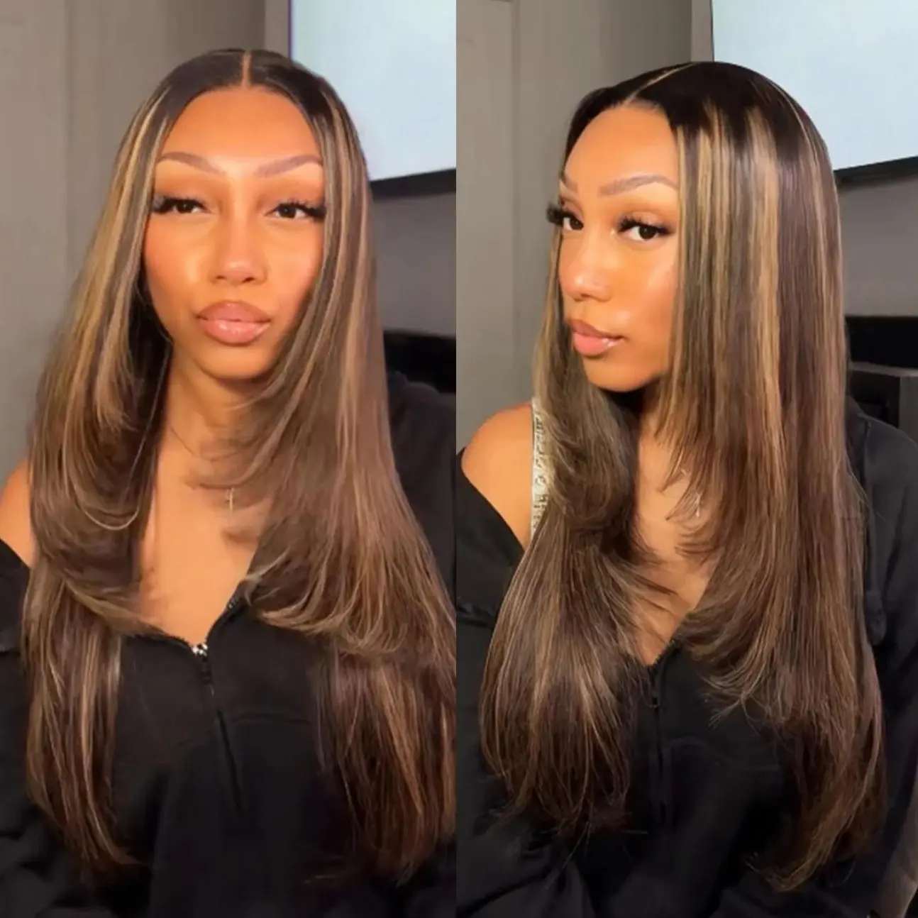 ISEE HAIR Layered Cut 7x5 Lace Balayage Highlight Wear Go Wig with Drawstring Glueless Wig 180% Density Pre Plucked Hairline Pre Cut Lace Beginner Friendly Human Hair Wig