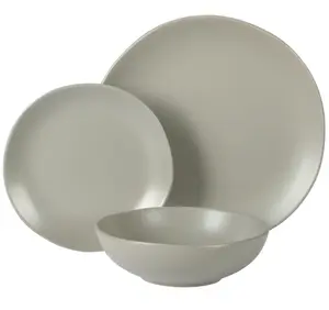 12-Piece Matte Grey Stoneware Dinnerware Set Cutlery Stylish