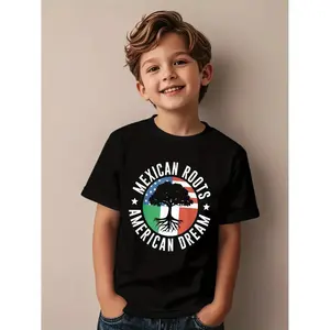 Individualistic round-neck short-sleeved shirts for Boy and girl 🔥 Mexican Roots American Dream Mexico Usa Us Mexican American T-Shirt for Kids Chirden T Shirt