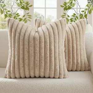 Warm Fuzzy Simulation Blanket Pillowcase Set, 18x18 Inches, 2 Pieces, Modern Rustic Bohemian Sofa Cushion Cover, Soft Velvet Backing, Living Room Decor