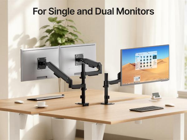 PEGZONE Single & Dual Monitor Arm for Up to 32" / 19.8 lbs Screens Gas Spring Monitor Stand Adjustable Monitor Mount with Clamp and Grommet Base tiktokshopbacktoschool