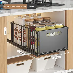 Gaomon 2-Piece Pull-Out Cabinet Organizer Set, Expandable Foldable Smooth Slide-Out Wire Basket with Multi-Compartment Design, No-Drill No-Nail Under Sink Kitchen Storage Unit